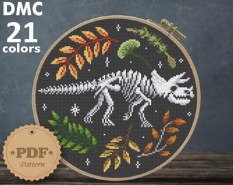 Triceratops skeleton cross stitch pattern PDf, Dinosaur cross stitch, Halloween cross stitch, Floral bones cross stitch, Dino wall decor DIY