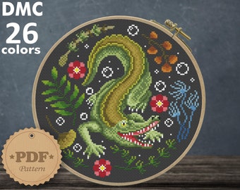 Crocodile Cross Stitch Pattern: Modern Alligator Design (PDF Pattern)