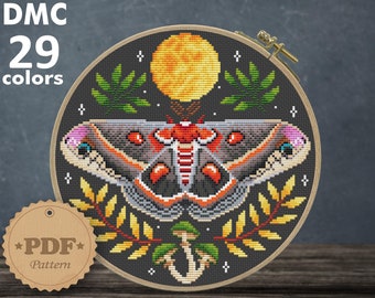 Cecropia moth cross stitch pattern PDf, Hyalophora Cecropia cross stitch, Witchy Butterfly cross stitch, Large moth, Butterfly Home decor