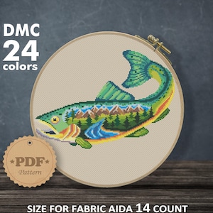 Kreuzstichmuster Fisch: Fluss Natur Design (PDF-Muster)