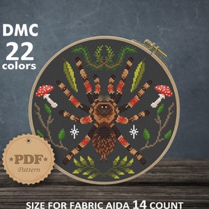Mexican red knee tarantula cross stitch pattern PDf, Modern cross stitch, Cottagecore decor, Insect wall decor DIY, Spider lover gift