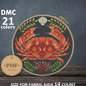Crab cross stitch pattern PDF, Modern cross stitch PDF, Sea animal cross stitch, Ocean cross stitch, Sealife Cross Stitch, Nautical decor