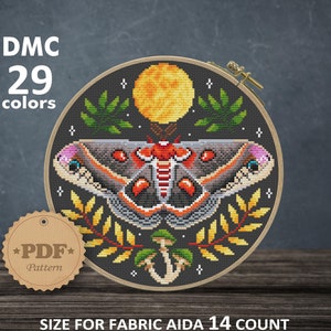 Cecropia moth cross stitch pattern PDf, Hyalophora Cecropia cross stitch, Witchy Butterfly cross stitch, Large moth, Butterfly Home decor