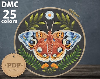 Floral butterfly cross stitch pattern PDf, Modern cross stitch pattern, Cottagecore decor, Butterfly ornament, Butterfly wall decor DIY