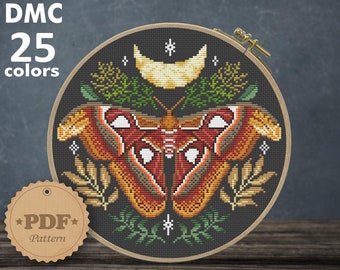 Atlas Moth Cross Stitch Pattern: Floral Butterfly DIY (PDF Pattern)