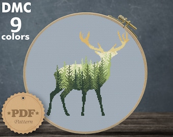 Deer silhouette cross stitch pattern PDF, Modern cross stitch pattern, Forest cross stitch, Easy cross stitch pattern, Deer embroidery PDF