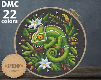 Chameleon Cross Stitch Pattern, Modern Embroidery (PDF Pattern)
