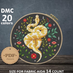 Yellow snake cross Stitch pattern PDF, Ball Python cross stitch, Mystical snake cross stitch, Cottagecore decor, Serpent Cross Stitch