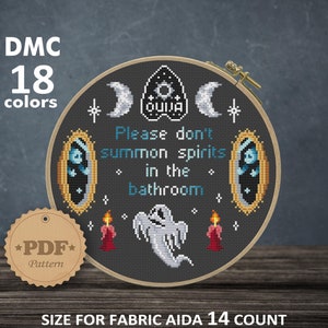 Don't summon spirits cross stitch pattern PDf, Ghost cross stitch, Halloween cross stitch, Spooky cross stitch, Bathroom wall decor