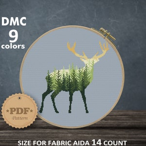 Deer silhouette cross stitch pattern PDF, Modern cross stitch pattern, Forest cross stitch, Easy cross stitch pattern, Deer embroidery PDF