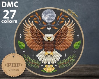 Bald Eagle Cross Stitch Pattern: Modern Cottagecore Bird (PDF Pattern)