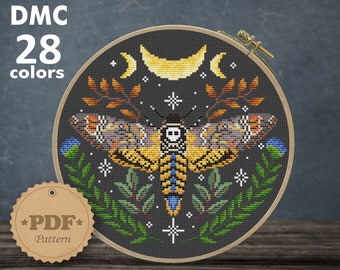 Death's Head Hawkmoth & Moon Cross Stitch Pattern (PDF)
