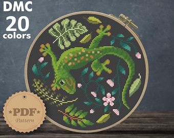 Green Gecko Cross Stitch Pattern: Modern Lizard Design (PDF Pattern)