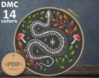Snake Skeleton Cross Stitch Pattern: Modern Cottagecore Serpent (PDF Pattern)