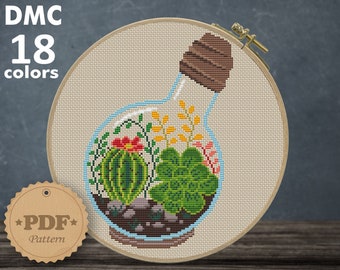 Succulent Terrarium Cross Stitch Pattern: Modern Floral Design (PDF Pattern)