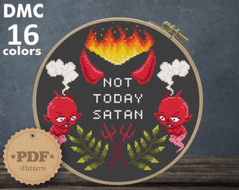 Not today satan cross stitch pattern PDf, Snarky cross stitch, Halloween cross stitch, Spooky cross stitch, Devil embroidery