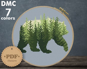 Bear Silhouette Cross Stitch Pattern: Forest Embroidery (PDF Pattern)