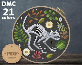 Patrón de punto de cruz de esqueleto de gato: Decoración gótica de Halloween (patrón PDF)