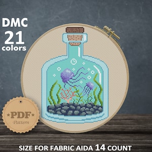 クラゲテラリウムのクロスステッチパターン：モダンな海のデザイン（PDF）