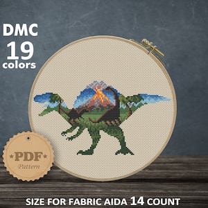 Spinosaurus silhouette cross stitch pattern PDF, Modern cross stitch pattern, Volcano silhouette cross stitch, Movie Cross Stitch Pattern