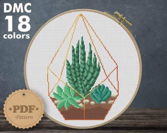 Succulent Terrarium Cross Stitch Pattern: Floral Home Decor (PDF Pattern)
