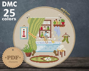 Cozy Bubble Bath Cross Stitch Pattern: Modern Bathroom Decor (PDF Pattern)