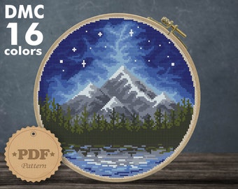 Night Sky Mountain Landscape Cross Stitch Pattern (PDF)