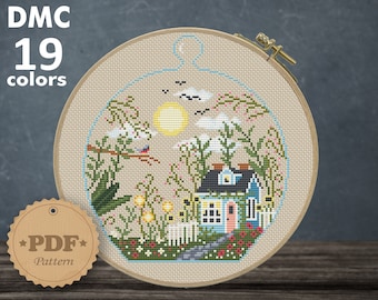 Fairy House Terrarium Cross Stitch Pattern: Floral Home Decor (PDF)