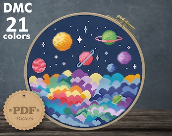 Planets Cross Stitch Pattern: Galaxy Embroidery (PDF Pattern)
