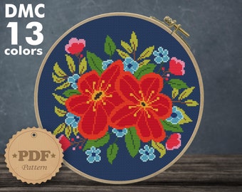Floral Cross Stitch Pattern: Modern Flower Bouquet (PDF Pattern)