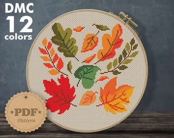 Autumn Leaves Cross Stitch Pattern: Nature Forest Design (PDF Pattern)