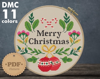 Merry Christmas Cross Stitch Pattern: Holiday Home Decor (PDF Pattern)