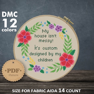 Cross stitch quotes, Floral cross stitch, Modern cross stitch pattern, Phrase cross stitch, embroidery design, Funny Cross Stitch chart