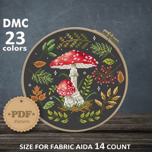 Fly agaric cross stitch pattern PDf, Amanita mushroom cross stitch, Modern cross stitch pattern, Toadstool cross stitch, Witchy fungi image 1