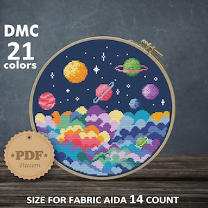 Planets cross stitch pattern, Space cross stitch pattern, Galaxy cross stitch, Modern cross stitch, Stars cross stitch, Universe embroidery