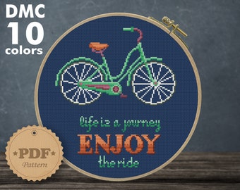 Fahrrad Kreuzstich-Muster: Modernes Reise-Design (PDF-Muster)