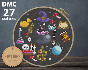 Witchcraft Cross Stitch Pattern: Spooky Witchy Decor (PDF Pattern)