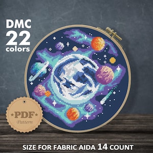 Galaxy cross stitch pattern, Space cross stitch pattern PDF, Planet cross stitch, Modern cross stitch, Stars cross stitch, Space embroidery