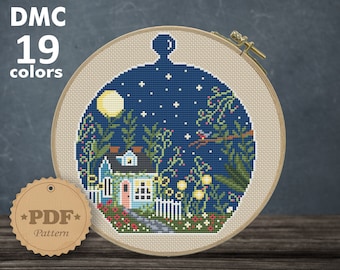 Terrarium Landscape Cross Stitch Pattern: Modern Floral Home Decor (PDF)