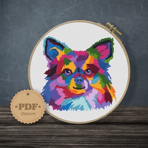 Color dog cross stitch pattern PDF, Modern cross stitch pattern, Dog face cross stitch, Easy cross stitch pattern, Dog embroidery PDF