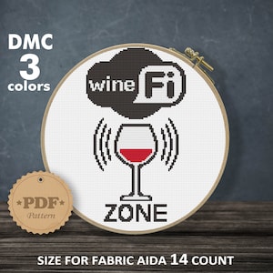 Patrón de punto de cruz Wine Fi Zone: Decoración de cocina moderna (Patrón PDF)