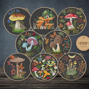 Mushroom Cross Stitch Pattern Set: Woodland Fungi Embroidery (PDF Pattern)