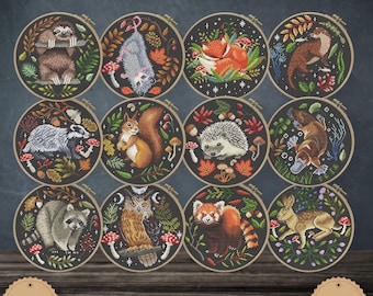 Forest Animals Cross Stitch Pattern Set, Cottagecore Decor (PDF Pattern)