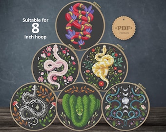 Snake Cross Stitch Pattern Set: Gothic Serpent Home Decor (PDF Pattern)
