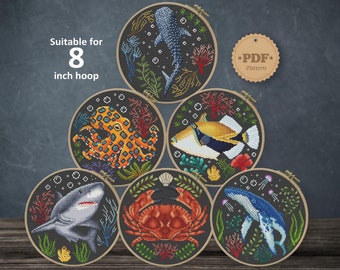 Sea Animals Cross Stitch Pattern Set: Modern Ocean Decor (PDF Pattern)