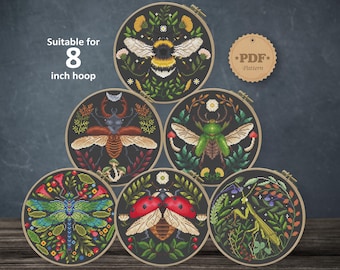 Modern Insect Cross Stitch Pattern: Bumblebee, Beetle (PDF Pattern)