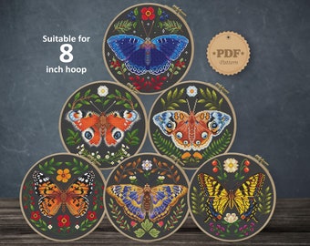 Butterfly Cross Stitch Pattern Set: Floral Entomology (PDF Pattern)