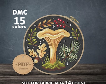 Magical Chanterelle Mushroom Cross Stitch Pattern PDF, Witchy Forest Art for Goblincore and Autumn Decor
