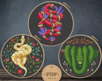 Snake Cross Stitch Pattern Set: Python & Serpent Designs (PDF Pattern)