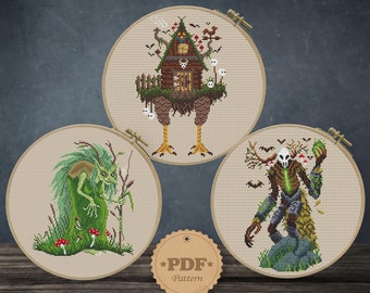 Slavic Folklore Cross Stitch Pattern: Baba Yaga, Witchcraft (PDF Pattern)